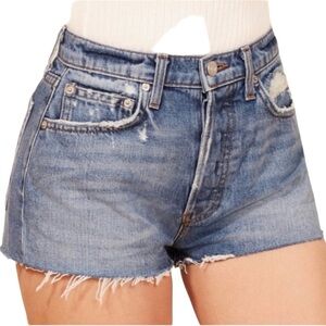 Reformation Dixie Short Blue Unfinished Hem Button Up Shorts size 30
